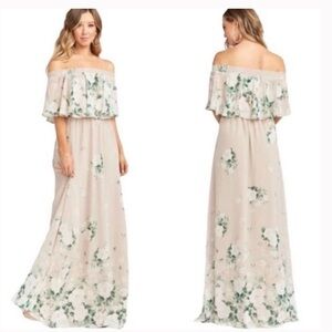 Show Me Your MuMu Cream Floral Botanical Off-Shoulder Maxi Dress